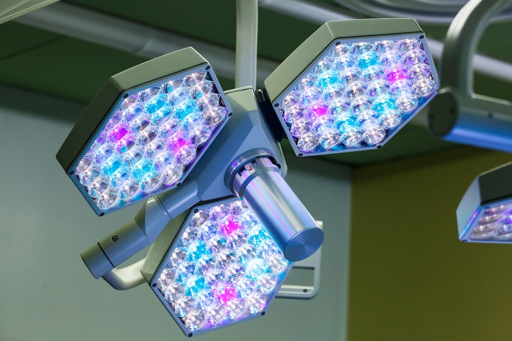 A photograph showing three hexagonally shaped LED lights. The LEDs are arranged in a simple pattern, showcasing their unique hexagonal design.