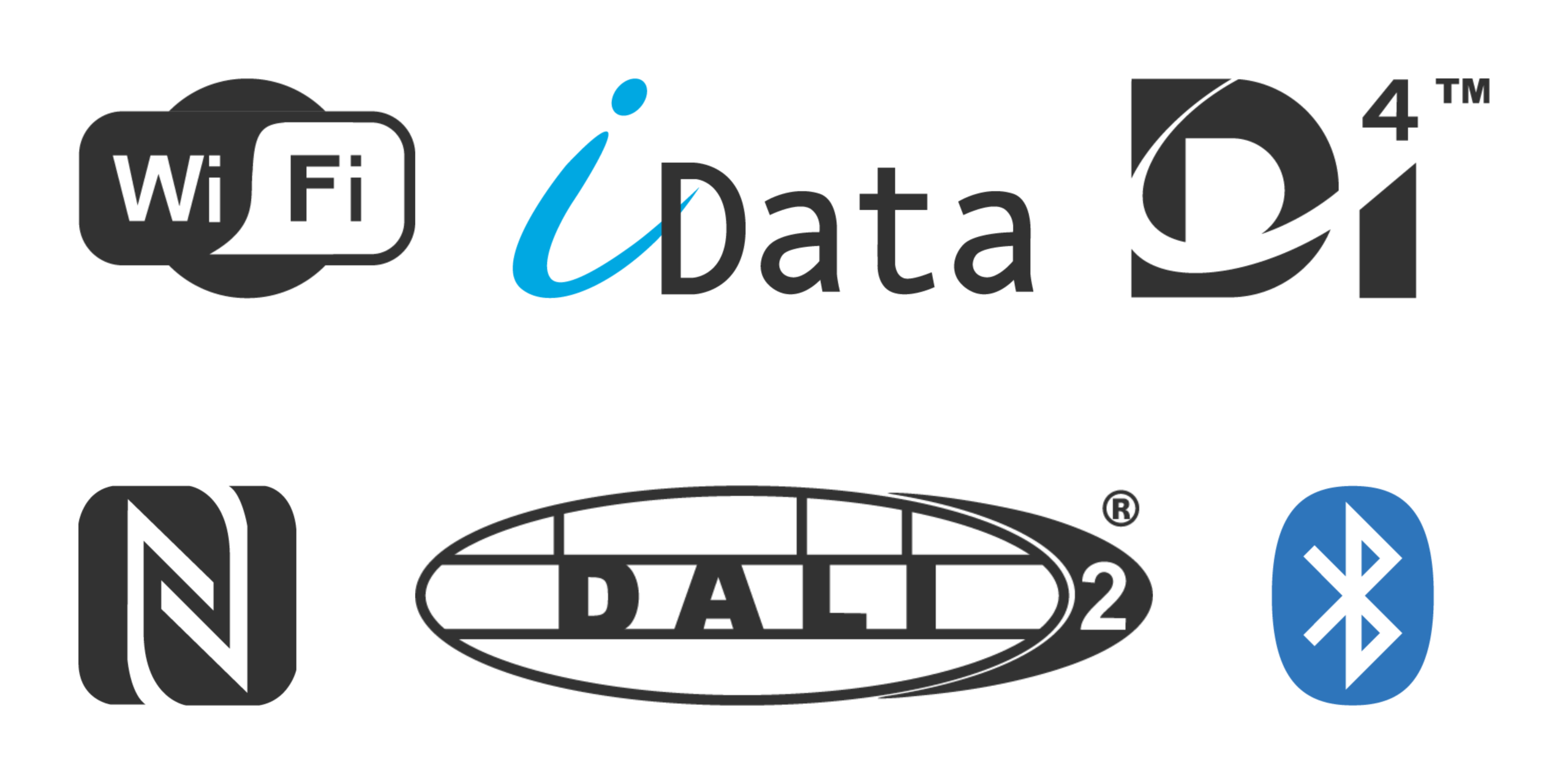 WiFi, iData, Di4, NFC, DALI 2 and Bluetooth logos